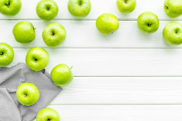 food pattern with green apples on white background top view space for text