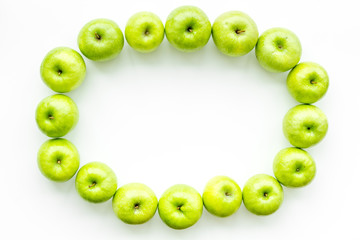 food pattern with green apples on white background top view space for text