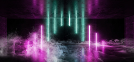 Smoke Sci Fi Neon Background Cyberpunk Futuristic Luminous  Psychedelic Abstract Shaped Purple Pink Blue Ultraviolet Club Dance Stage Lights Grunge Concrete Dark 3D Rendering
