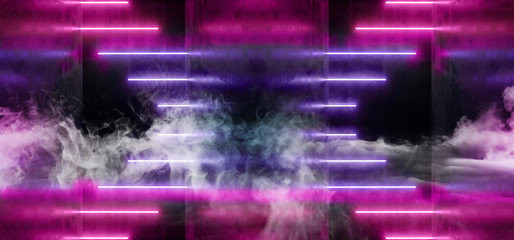 Smoke Sci Fi Neon Background Cyberpunk Futuristic Luminous  Psychedelic Cross Shaped Purple Pink Blue Ultraviolet Club Dance Stage Lights Grunge Concrete Dark 3D Rendering