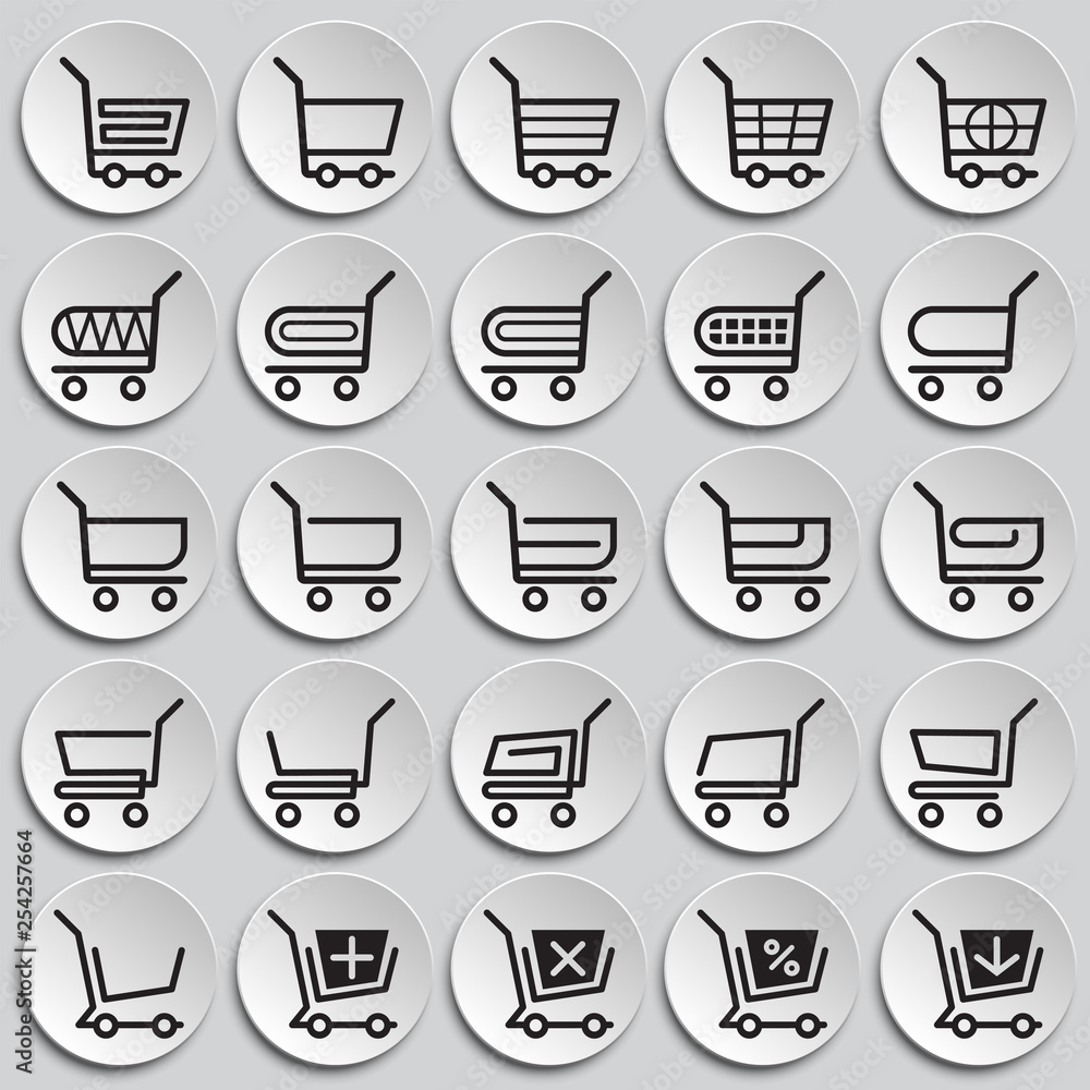 Poster shop cart icons set on paltes background for graphic and web design. simple vector sign. internet co