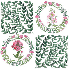 Seamless floral pattern with flowers and wreathes.