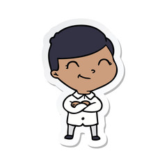 sticker of a cartoon boy smiling