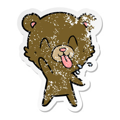 distressed sticker of a rude cartoon bear