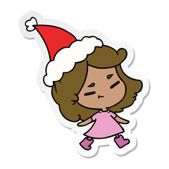 christmas sticker cartoon of kawaii girl