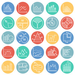 Fototapeta premium Graph line icons set on color circles white background for graphic and web design. Simple vector sign. Internet concept symbol for website button or mobile app.