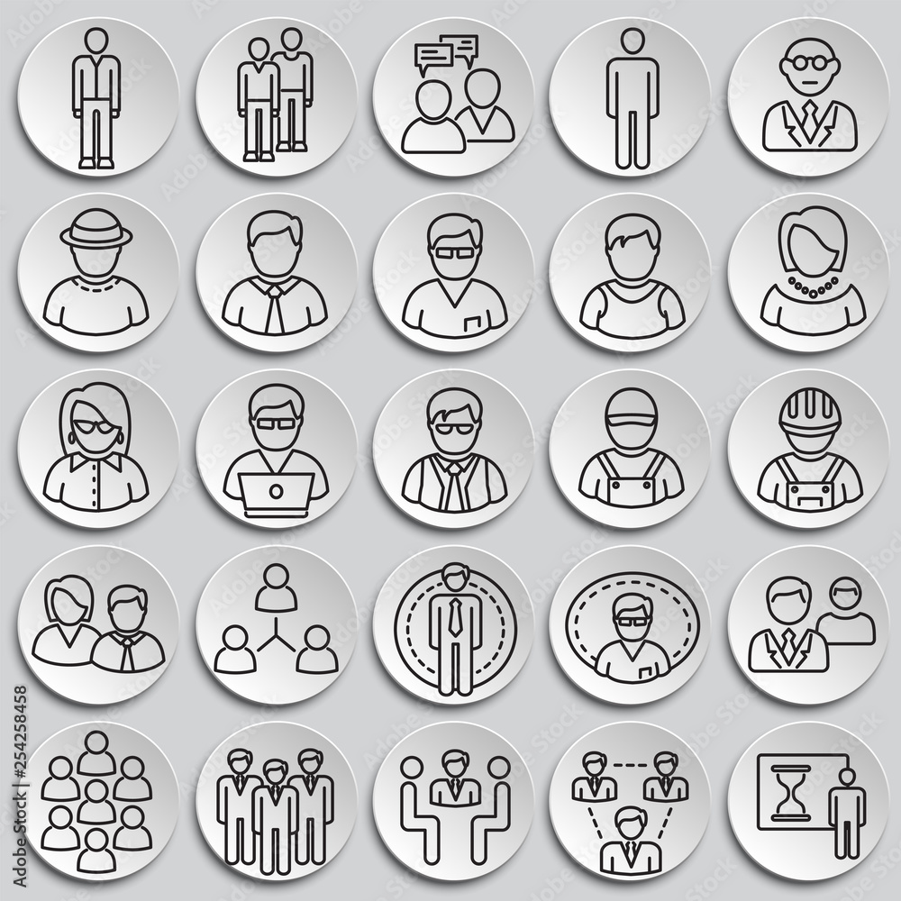 Poster person icons set on plates background for graphic and web design. simple vector sign. internet conce
