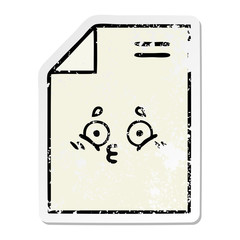 distressed sticker of a cute cartoon sheet of paper