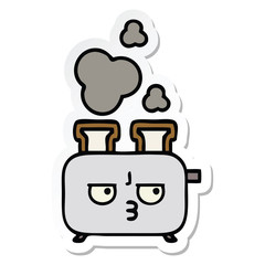 sticker of a cute cartoon of a toaster