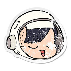 distressed sticker of a cartoon astronaut face