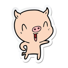 sticker of a happy cartoon pig