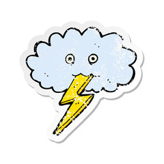 retro distressed sticker of a cartoon lightning bolt and cloud