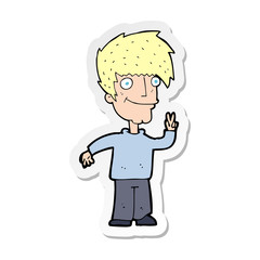 sticker of a cartoon man giving peace sign