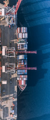 Container cargo ship in import export business logistic, Freight transportation, Aerial view.
