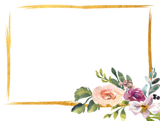 Wedding romantic rustic bridal frame wreath. White purple and white flowers green leaves ornament