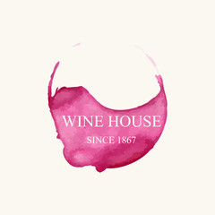 Watercolor logo for wine house in form of wine stain isolated on light beige background. Vector illustration EPS10.