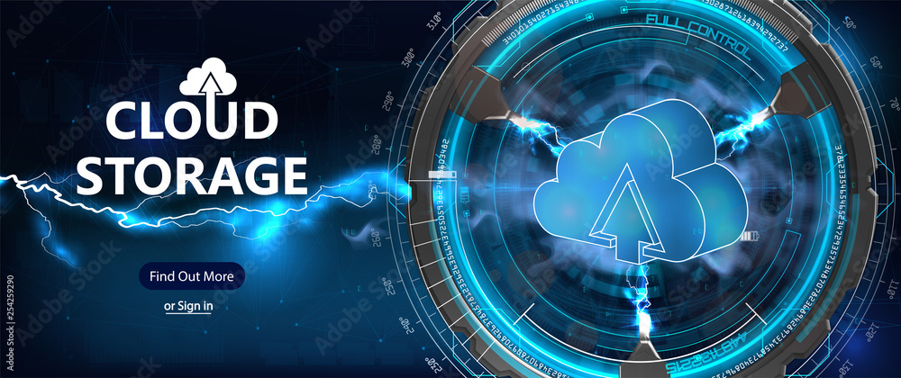 Poster Cloud computing online storage futuristic style. Polygonal future modern internet business technology. Blue glowing global data information exchange available background vector illustration