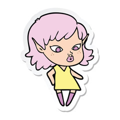 sticker of a pretty cartoon elf girl