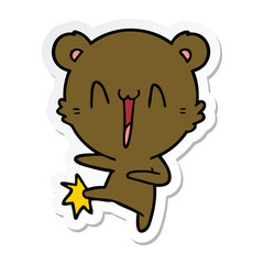 sticker of a happy bear kicking cartoon