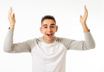 Close up portrait of surprised and happy man celebrating victory and wining lottery