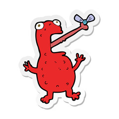 sticker of a cartoon poisonous frog catching fly