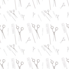 Seamless pattern illustration in vector, attributes and hairdressing accessories