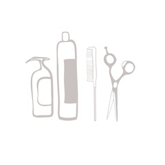 A set of drawings in the vector, the attributes of hairdressing and accessories for the wizard