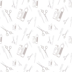 Obraz na płótnie Canvas Seamless pattern illustration in vector, attributes and hairdressing accessories