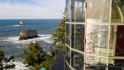 Close Up Cape Meares Lighthouse Fresnel Lens Pacific Ocean