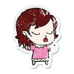 distressed sticker of a cute cartoon vampire girl