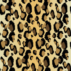 Leopard pattern. Seamless vector print. Realistic animal texture. Black and yellow spots on a beige background. Abstract repeating pattern - leopard skin imitation can be painted on clothes or fabric.