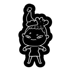 cartoon icon of a woman wearing santa hat