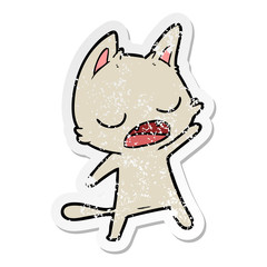 distressed sticker of a talking cat cartoon