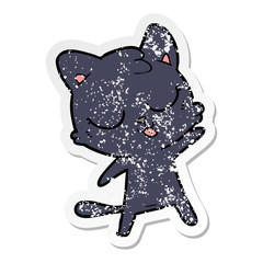 distressed sticker of a cute cartoon cat