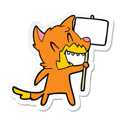 sticker of a laughing fox cartoon