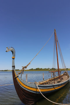 clinker built dragon head viking ship in Ladby