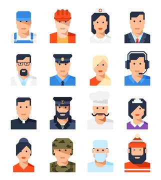 Flat avatars of the professions of men and women. Vector illustration.