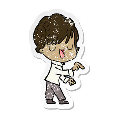 distressed sticker of a cartoon woman talking