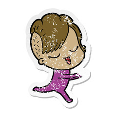 distressed sticker of a happy cartoon girl