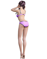 Fototapeta premium 3D beautiful summer beach woman swimsuit bikini.Summer rest.Conceptual fashion art.Seductive candid pose.Realistic render illustration.Isolate