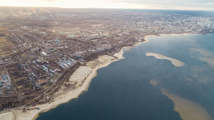 coastal line of the city , areal view ,drone shoot 