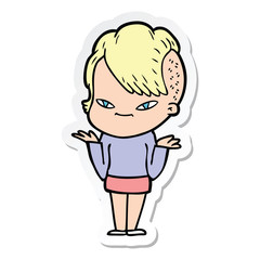 sticker of a cute cartoon girl with hipster haircut