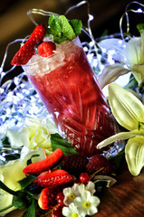 Fresh cocktail with strawberry and mint