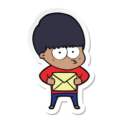 sticker of a nervous cartoon boy