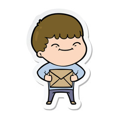 sticker of a cartoon happy boy