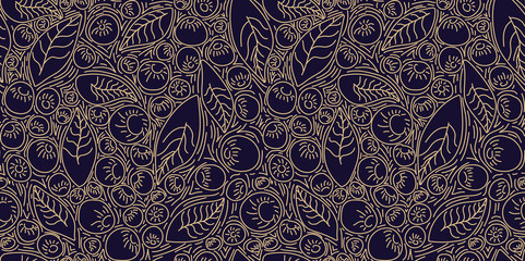 Pattern concept berries acai vector line. hand drawing, funny doodles on a dark background.
