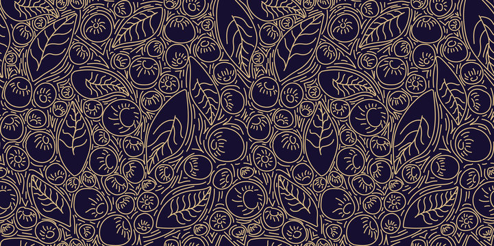 Pattern concept berries acai vector line. hand drawing, funny doodles on a dark background.