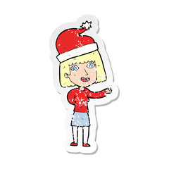 retro distressed sticker of a cartoon woman ready for christmas