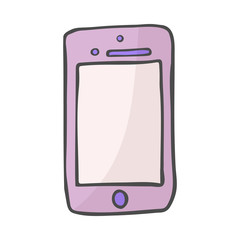 Smart phone color doodle icon. Hand drawn sketch in vector