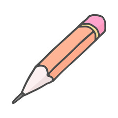 Pencil - vector sketch drawing. Doodle color pencil on white background